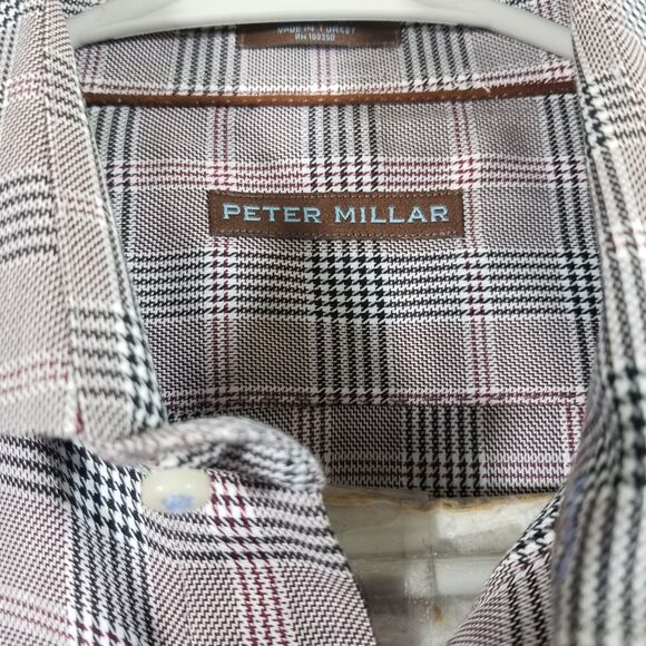 Peter Millar Shirt Men Medium Button Up Houndstooth Check Long Sleeve Cotton - Picture 6 of 11